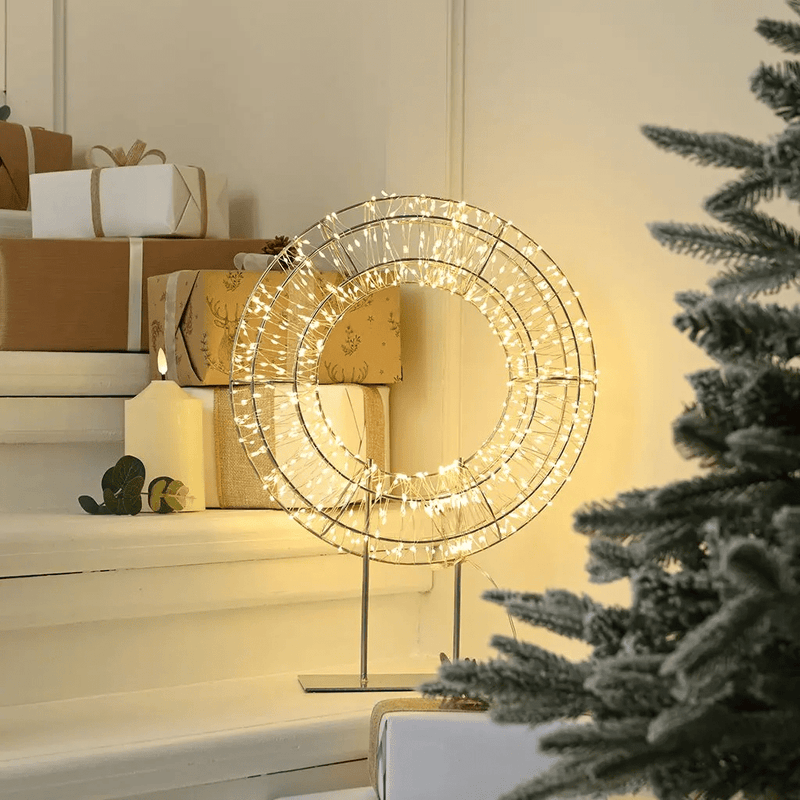 Festive Dewdrop Wreath On Stand - 45cm - XMAS ROOM DECORATION LARGE AND LIGHT UP - Beattys of Loughrea