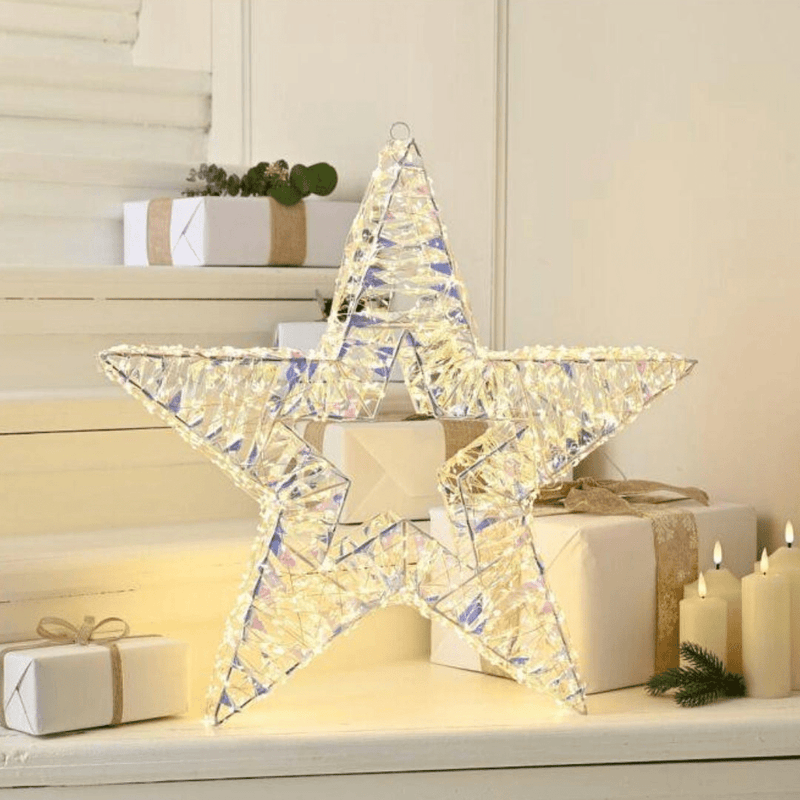 Festive Lit Star Shimmer Star 60cm | P051902 - XMAS ROOM DECORATION LARGE AND LIGHT UP - Beattys of Loughrea