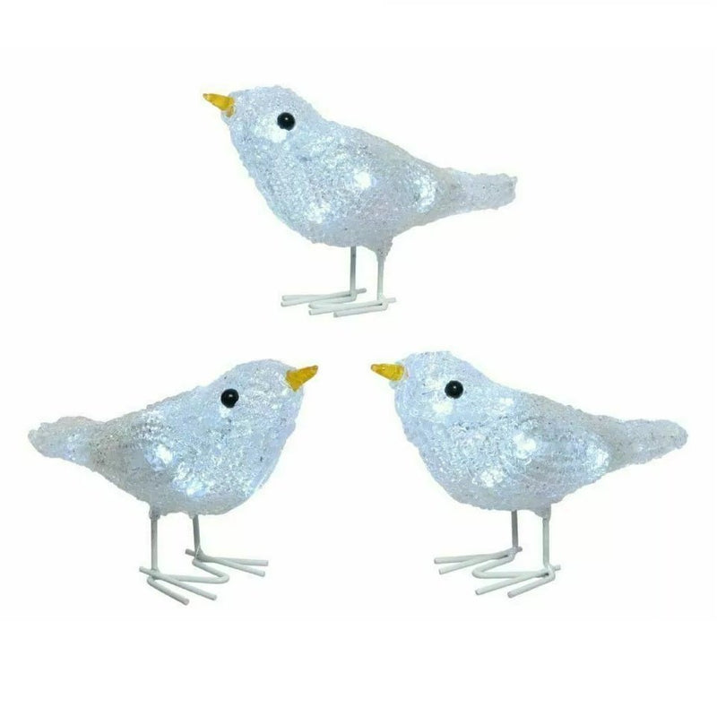 Set of 3 LED Bird Acrylic Steady Battery Operated - XMAS ROOM DECORATION LARGE AND LIGHT UP - Beattys of Loughrea