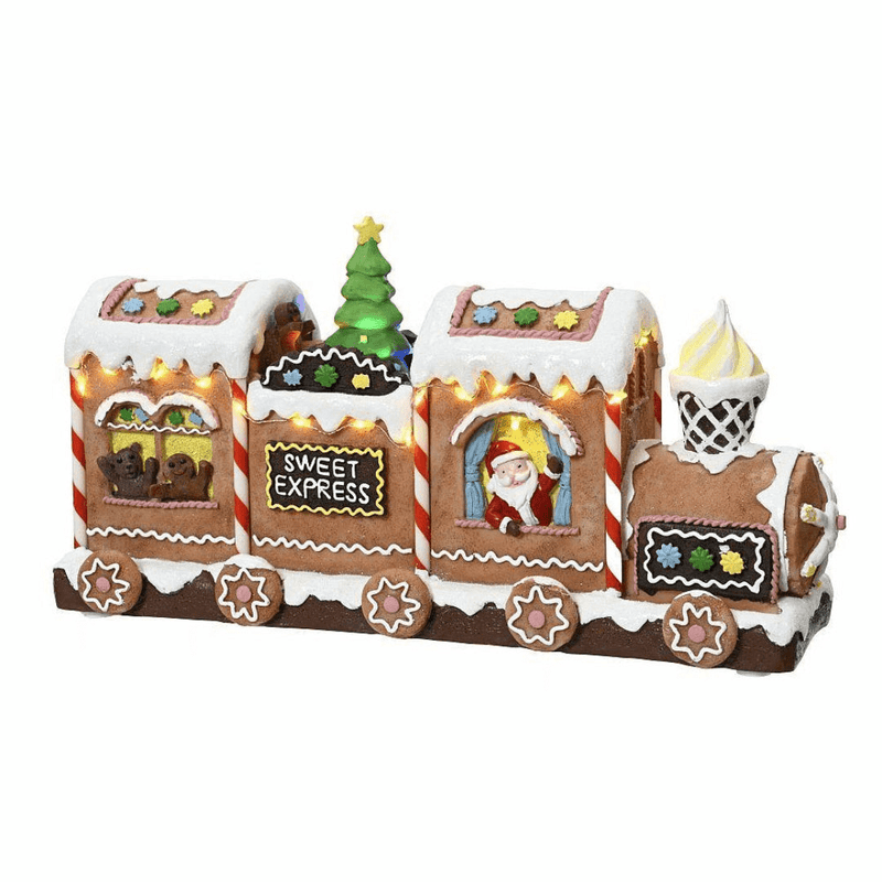 LED Lit Animated Gingerbread Train 18cm Battery Operated - XMAS ROOM DECORATION LARGE AND LIGHT UP - Beattys of Loughrea