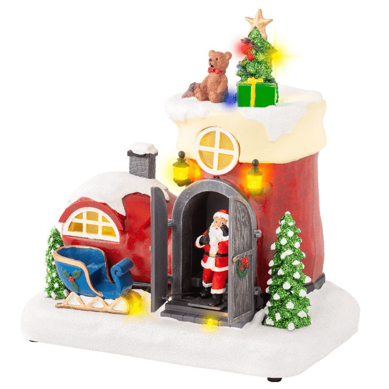 LED Lit Animated Santa Boot House Scene - 24cm Battery Operated - XMAS ROOM DECORATION LARGE AND LIGHT UP - Beattys of Loughrea