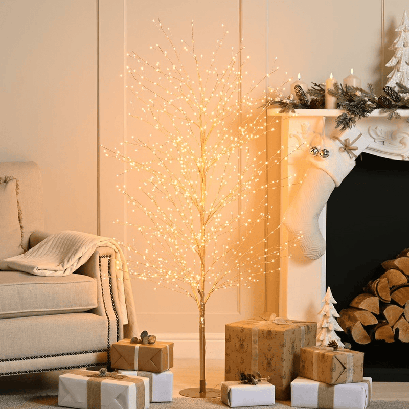 Festive Gold Dewdrop Tree with Warm White Micro LEDs 6ft (1.8m) - XMAS TREE PRELIT & POPUP - Beattys of Loughrea