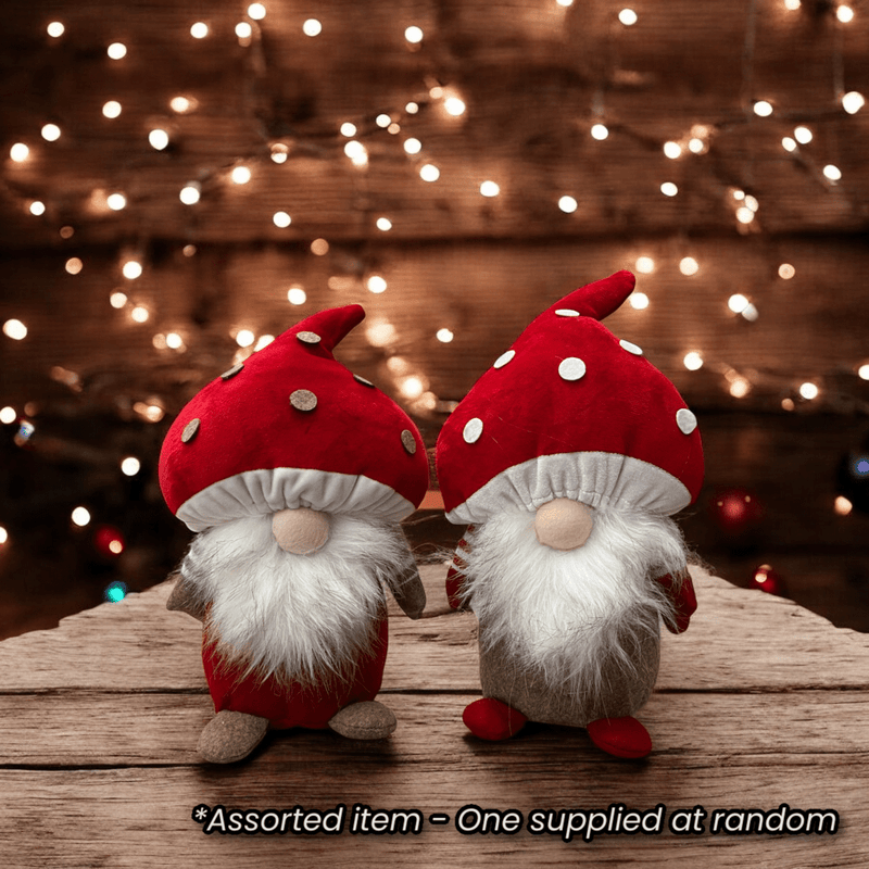 Plush Mushroom Gnome 26cm Assorted - One Supplied* - XMAS SOFT DECOS - Beattys of Loughrea