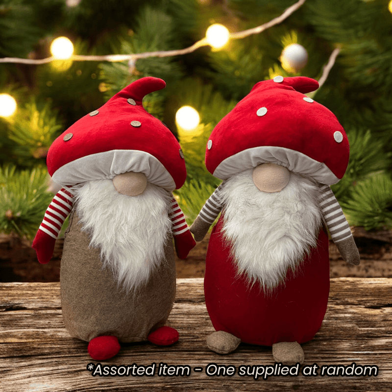 Plush Mushroom Gnome 46cm Assorted - One Supplied* - XMAS SOFT DECOS - Beattys of Loughrea