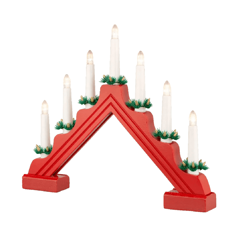 Traditional 7 Light Candlebridge Battery Operated Red - XMAS CANDLE ARCHES LOGS - Beattys of Loughrea