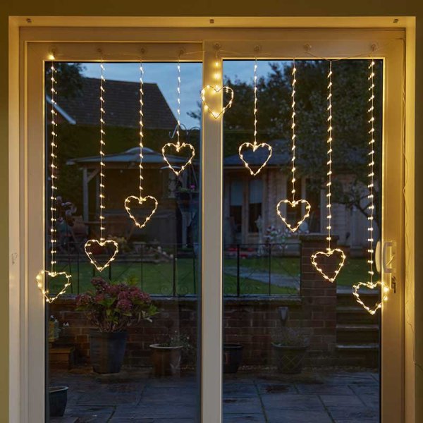 205 LEDs Heart Curtain Lights - Warm White Low Voltage - XMAS LIGHTS LED - Beattys of Loughrea