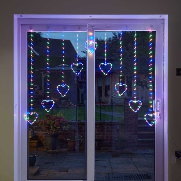 205 LEDs Heart Curtain Lights - Multicoloured Low Voltage - XMAS LIGHTS LED - Beattys of Loughrea