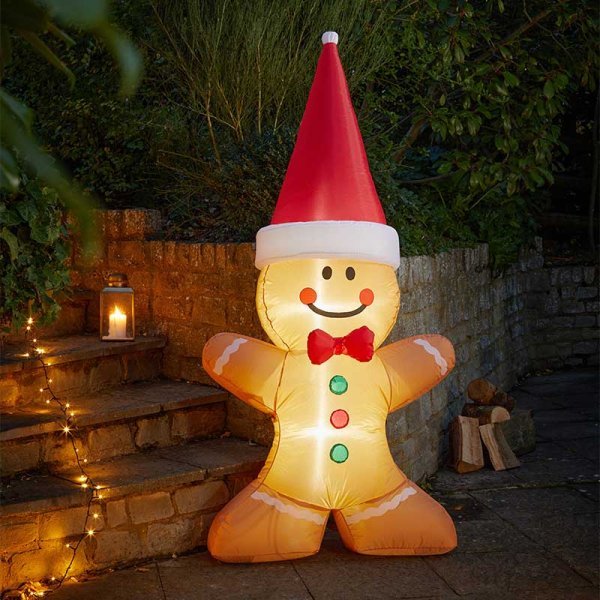 120cm Self - Inflating Gingerbread Man Low Voltage - Jumbo - XMAS LIGHTED OUTDOOR DECOS - Beattys of Loughrea