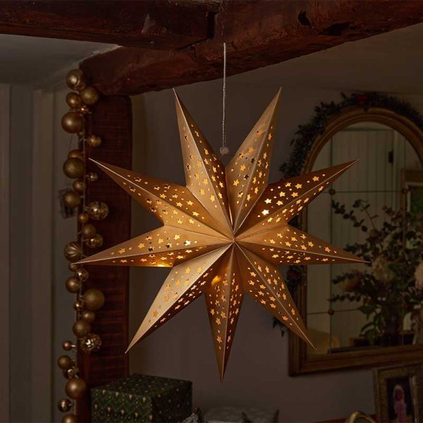 InLit Gold Origami Star 50cm - XMAS ROOM DECORATION LARGE AND LIGHT UP - Beattys of Loughrea