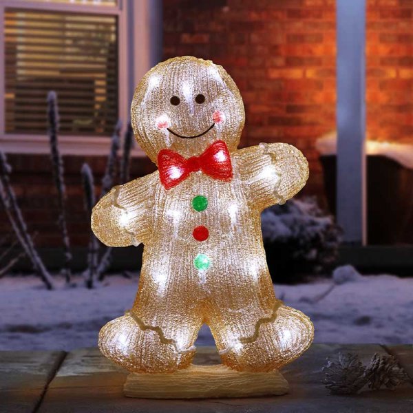 Inlit Ice Gingerbread Boy, Large 40cm Battery Operated - XMAS ROOM DECORATION LARGE AND LIGHT UP - Beattys of Loughrea