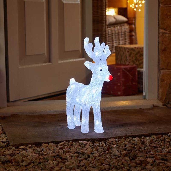 InLit Ice Stag 40cm Battery Operated - XMAS ROOM DECORATION LARGE AND LIGHT UP - Beattys of Loughrea