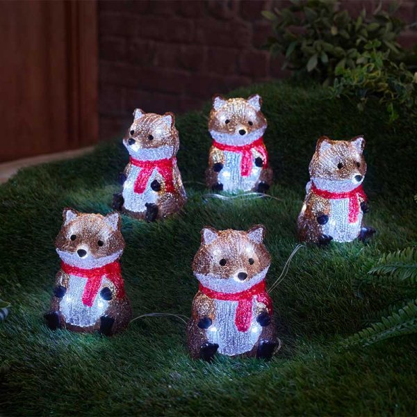 Inlit Ice Foxes - Set of 5 Battery Operated - XMAS ROOM DECORATION LARGE AND LIGHT UP - Beattys of Loughrea