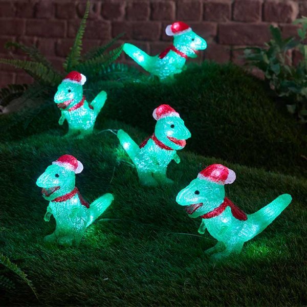 InLit Ice Dinos - Set of 5 Battery Operated - XMAS ROOM DECORATION LARGE AND LIGHT UP - Beattys of Loughrea