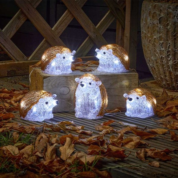 InLit Ice Hedgehogs - Set of 5 Battery Operated - XMAS ROOM DECORATION LARGE AND LIGHT UP - Beattys of Loughrea