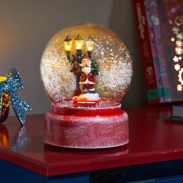 SnowFall Inlit Santa Musical Sphere 19cm - XMAS CERAMIC WOOD RESIN GLASS ORNAMENTS - Beattys of Loughrea