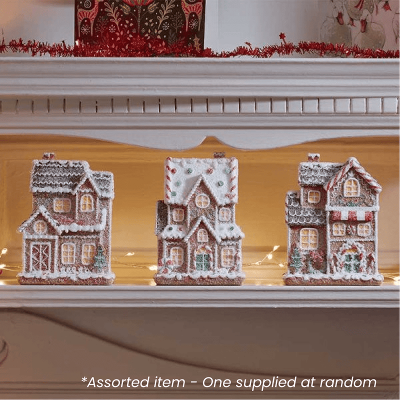 Gingerbread Candy TownHouse - One Supplied* - XMAS CERAMIC WOOD RESIN GLASS ORNAMENTS - Beattys of Loughrea