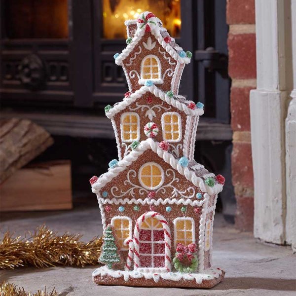 30cm Gingerbread Candy TownHouse - Large - XMAS CERAMIC WOOD RESIN GLASS ORNAMENTS - Beattys of Loughrea