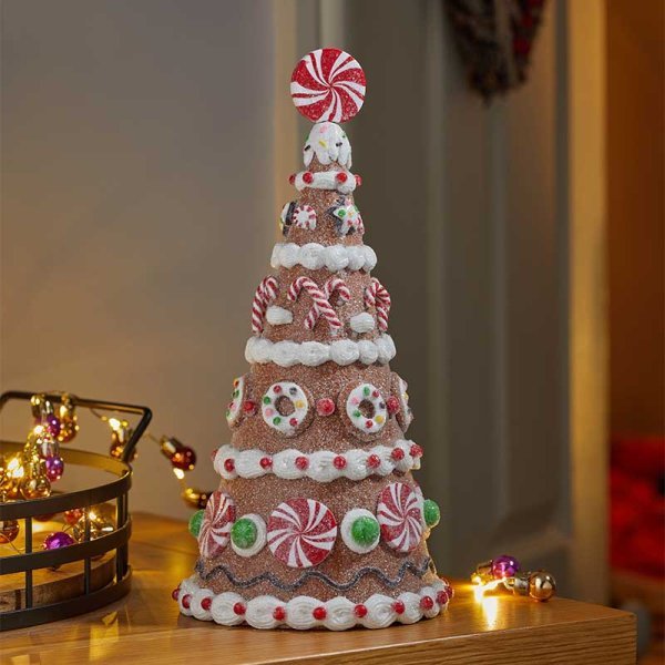 Gingerbread CandyTree 26cm - XMAS CERAMIC WOOD RESIN GLASS ORNAMENTS - Beattys of Loughrea