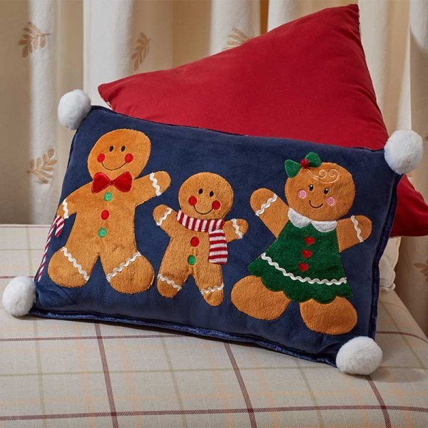 Gingerbread Family Cushion - Navy - CUSHIONS/COVERS - Beattys of Loughrea