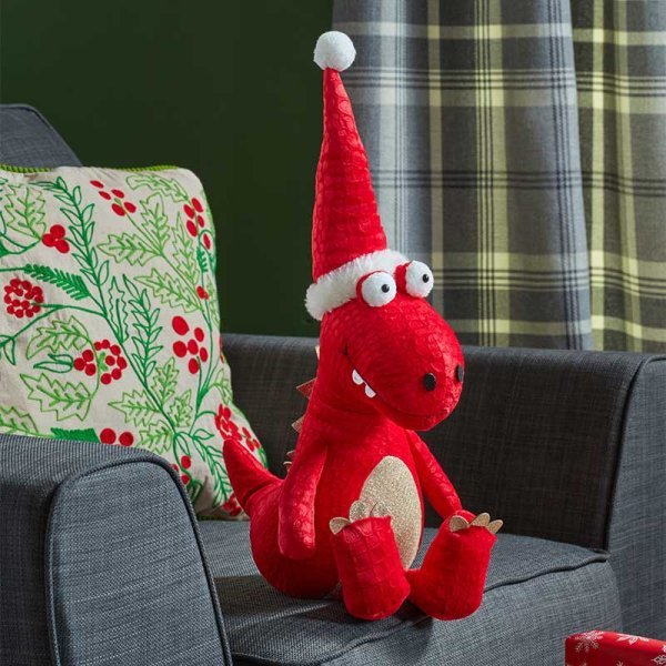 45cm Seated Red Festive Dino - XMAS SOFT DECOS - Beattys of Loughrea