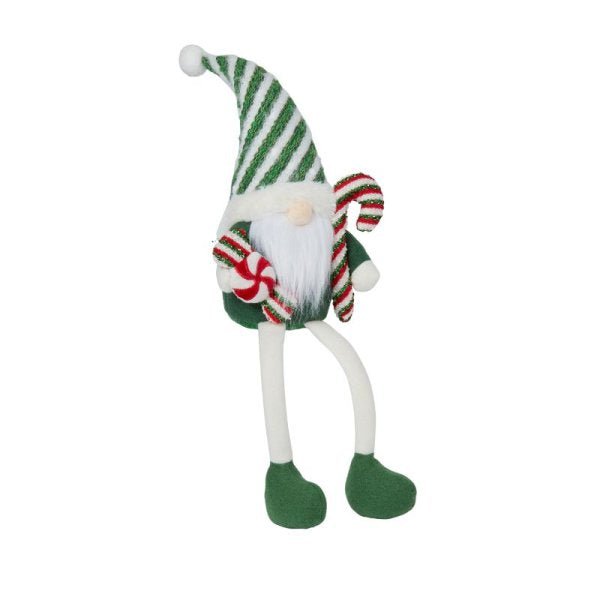 46cm Seated Candy Cane Gonk - Green - XMAS SOFT DECOS - Beattys of Loughrea