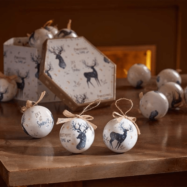 Vintage Stag Baubles Box of 14 - XMAS BAUBLES - Beattys of Loughrea