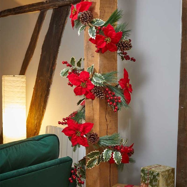 Poinsettia Garland, 180cm - XMAS GARLANDS - Beattys of Loughrea