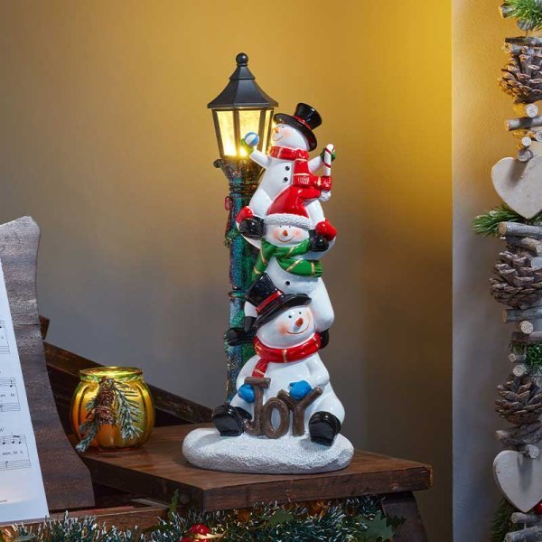 38cm Lamp Light Snowmen Battery Operated - XMAS CERAMIC WOOD RESIN GLASS ORNAMENTS - Beattys of Loughrea