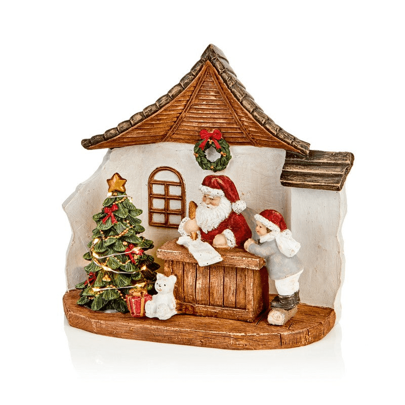 Premier Santas Workshop 18cm Lit Battery Operated - XMAS CERAMIC WOOD RESIN GLASS ORNAMENTS - Beattys of Loughrea