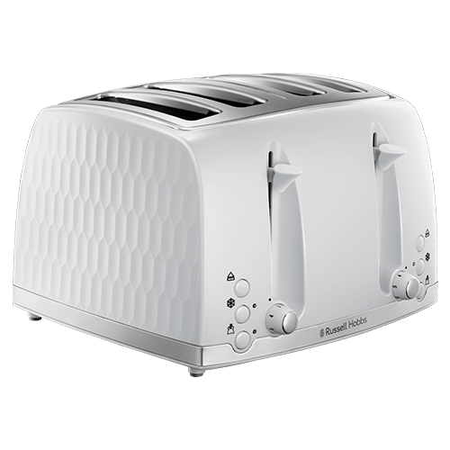 Russell Hobbs Honeycomb 4 Slice White Toaster 26070 - TOASTERS - Beattys of Loughrea