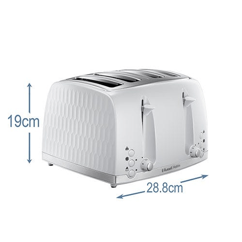 Russell Hobbs Honeycomb 4 Slice White Toaster 26070 - TOASTERS - Beattys of Loughrea