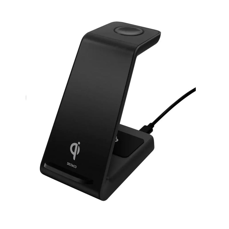 Deltaco 3-in-1 Wireless Charger Stand, 10W, 5W, 3W - Black