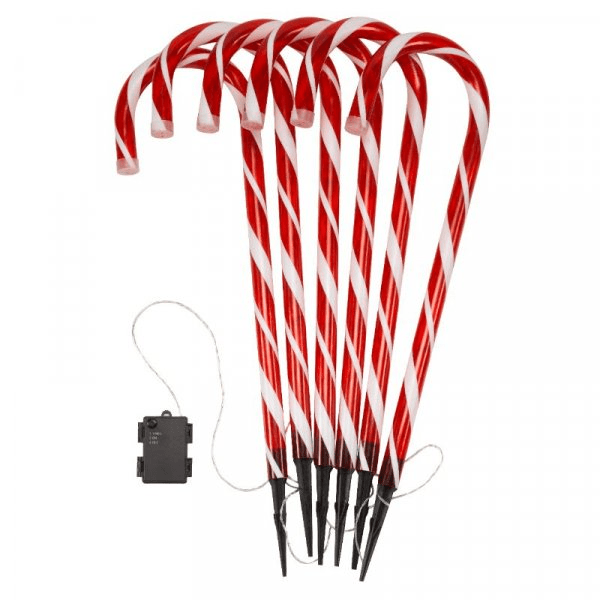 CandyCane Stake Lights Battery Operated - Set of 6 - XMAS LIGHTED OUTDOOR DECOS - Beattys of Loughrea