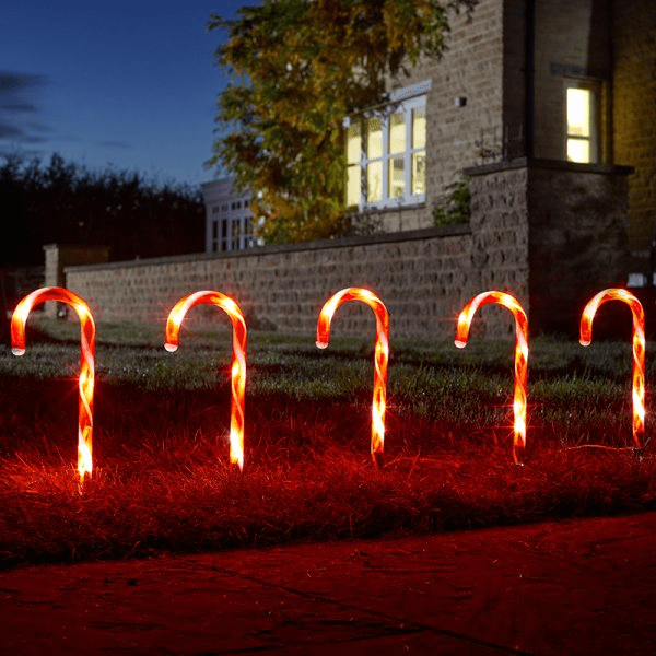 CandyCane Stake Lights Battery Operated - Set of 6 - XMAS LIGHTED OUTDOOR DECOS - Beattys of Loughrea