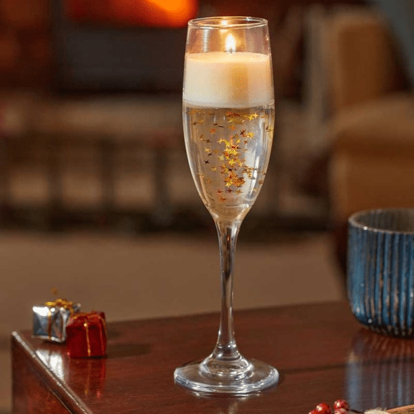 Sante! Candle in Champagne Flute Glass - XMAS CANDLES - Beattys of Loughrea