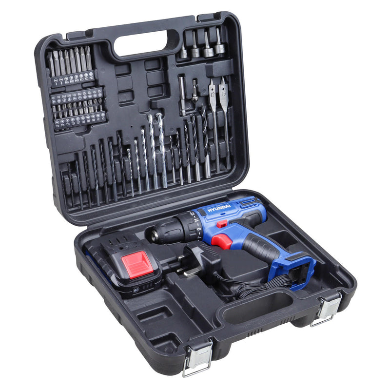 Cordless Drill Hyundai 18v 1.5AH Li Ion with 54 Piece Drill Kit