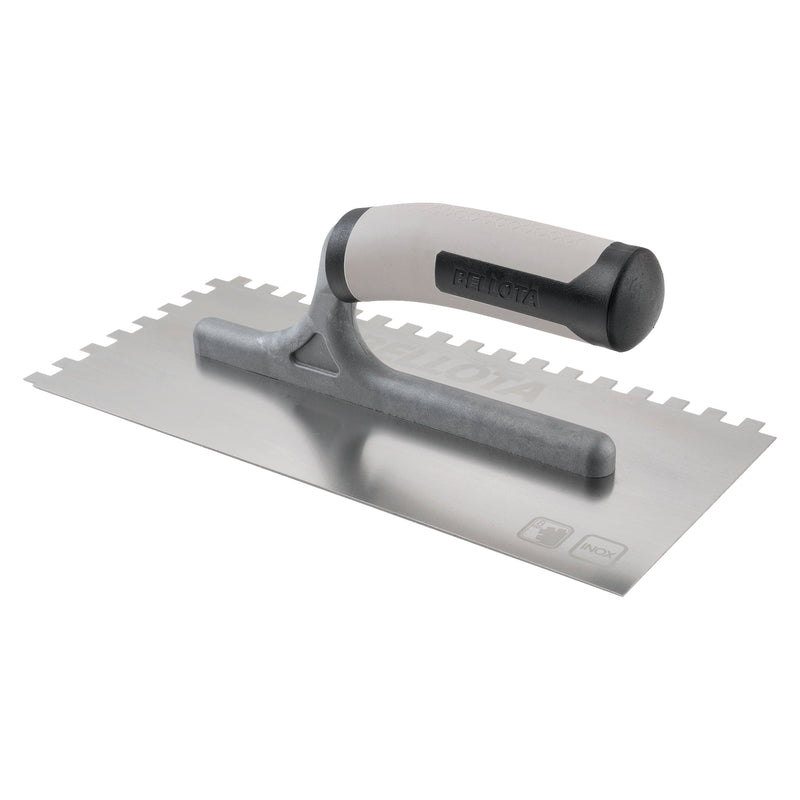 Square notched trowel made of stainless steel with bi-material open handle 12mm / 587412BIMINOX