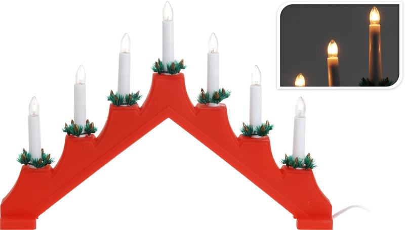 Battery Operated Candle Bridge - Red With timer, batteries not included. - XMAS CANDLE ARCHES LOGS - Beattys of Loughrea