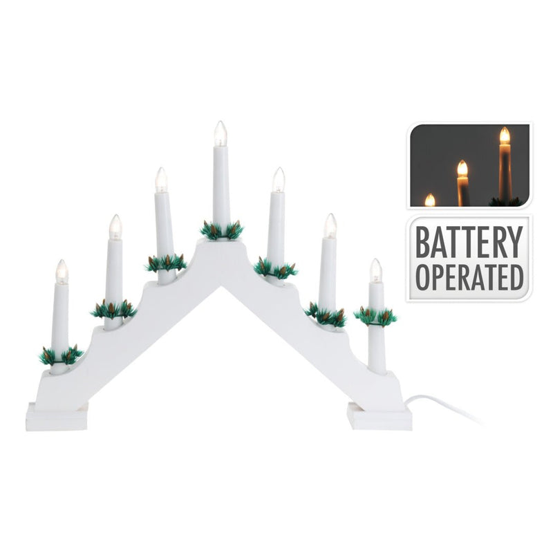 Battery Operated Candle Bridge - White With timer, batteries not included. - XMAS CANDLE ARCHES LOGS - Beattys of Loughrea