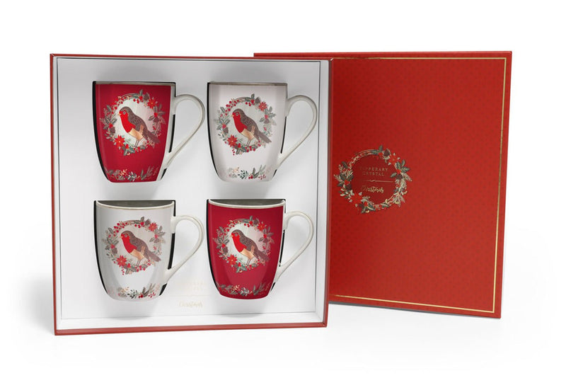 Tipperary Crystal Birdy Set of 4 Christmas Robin Mugs - MUG SETS - Beattys of Loughrea