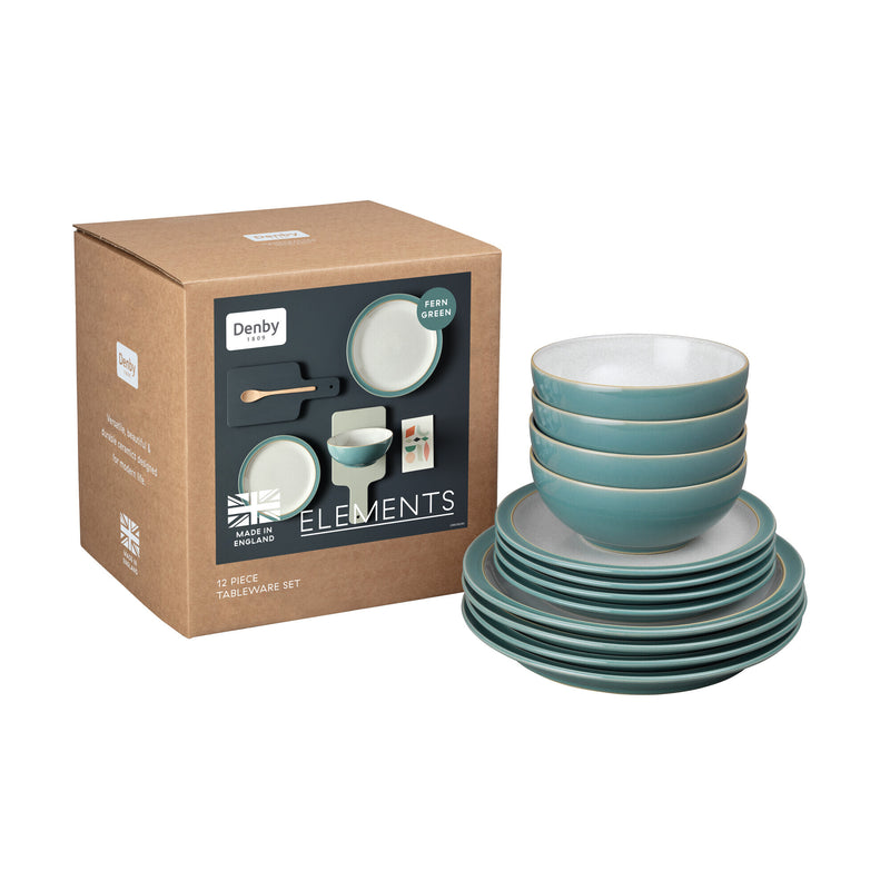 Denby Elements Fern Green 12Pc Tableware Set - TABLEWARE SETS - GENERAL - Beattys of Loughrea