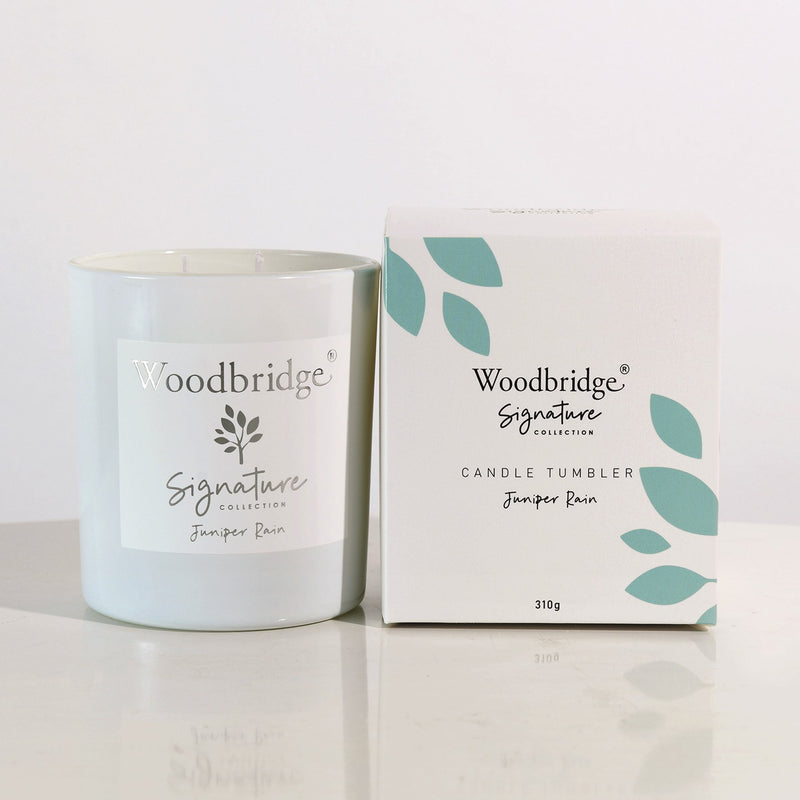 Juniper Rain Boxed Tumbler Candle by Woodbridge 310g - CANDLES - Beattys of Loughrea