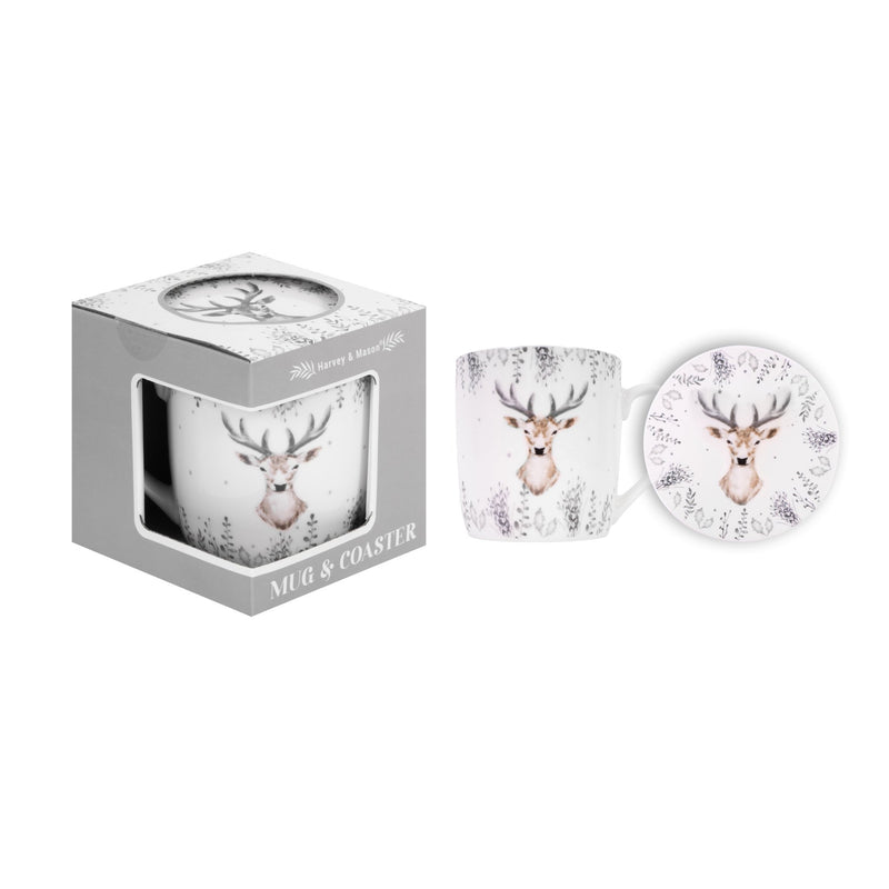 Christmas Silver Deer Mug & Coaster Set - MUG SETS - Beattys of Loughrea