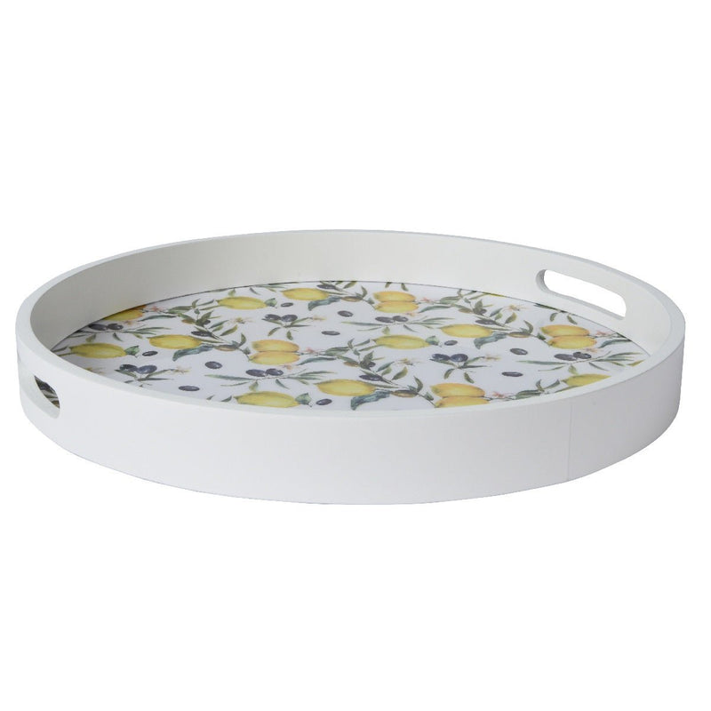 Round MDF Lemon Print Serving Tray 35cm - WOODEN KITCHENWARE /ACCESSORIES - Beattys of Loughrea