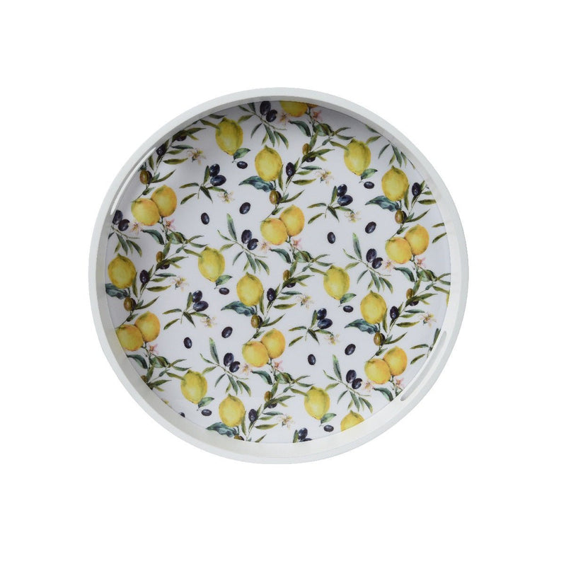 Round MDF Lemon Print Serving Tray 35cm - WOODEN KITCHENWARE /ACCESSORIES - Beattys of Loughrea