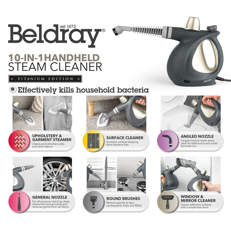 Beldray 10 in 1 Steam Cleaner & Accessory Kit Titanium - STEAM CLEANER - Beattys of Loughrea