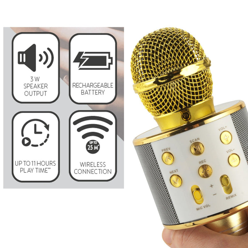 Intempo Wireless Karaoke Microphone Speaker White/Gold - SPEAKERS HIFI MP3 PC - Beattys of Loughrea