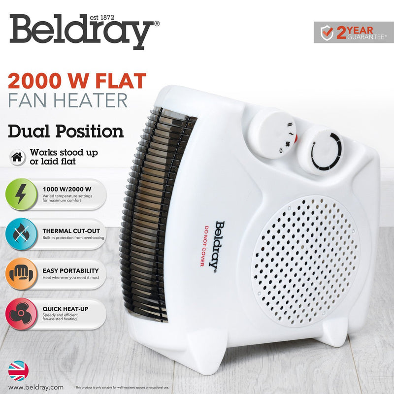 Beldray Upright/Flat Fan Heater with Cool Air Function 2000W - FAN HEATERS - Beattys of Loughrea