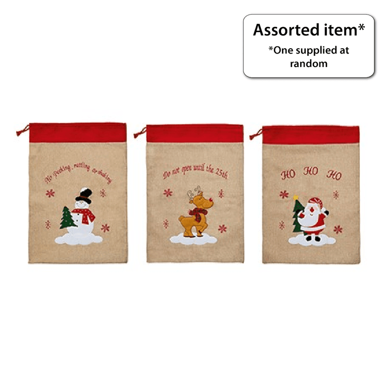 70x50cm Jute Look Santa Sack - One Supplied - XMAS SOFT DECOS - Beattys of Loughrea