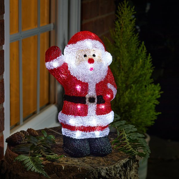 InLit Ice Santa 28cm Battery Operated - XMAS ROOM DECORATION LARGE AND LIGHT UP - Beattys of Loughrea